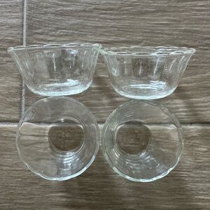 Mini fire king clear dishes, scalloped edges, vintage, made in the USA